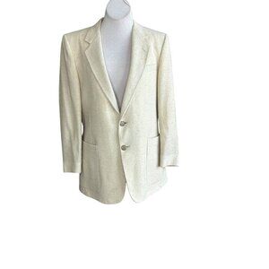 Adolfo Men's Vintage 80s Wool Blend Cream Nubby Sports Coat Blazer Size 40R
